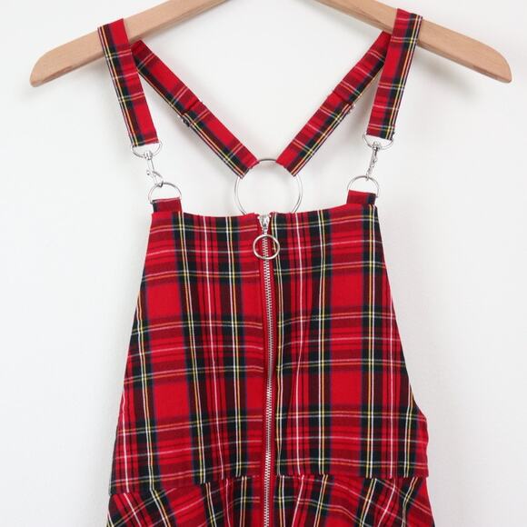 Hot Topic Size S Skirtall Front O-ring Zipper Overall Dress Plaid Red - Picture 5 of 12